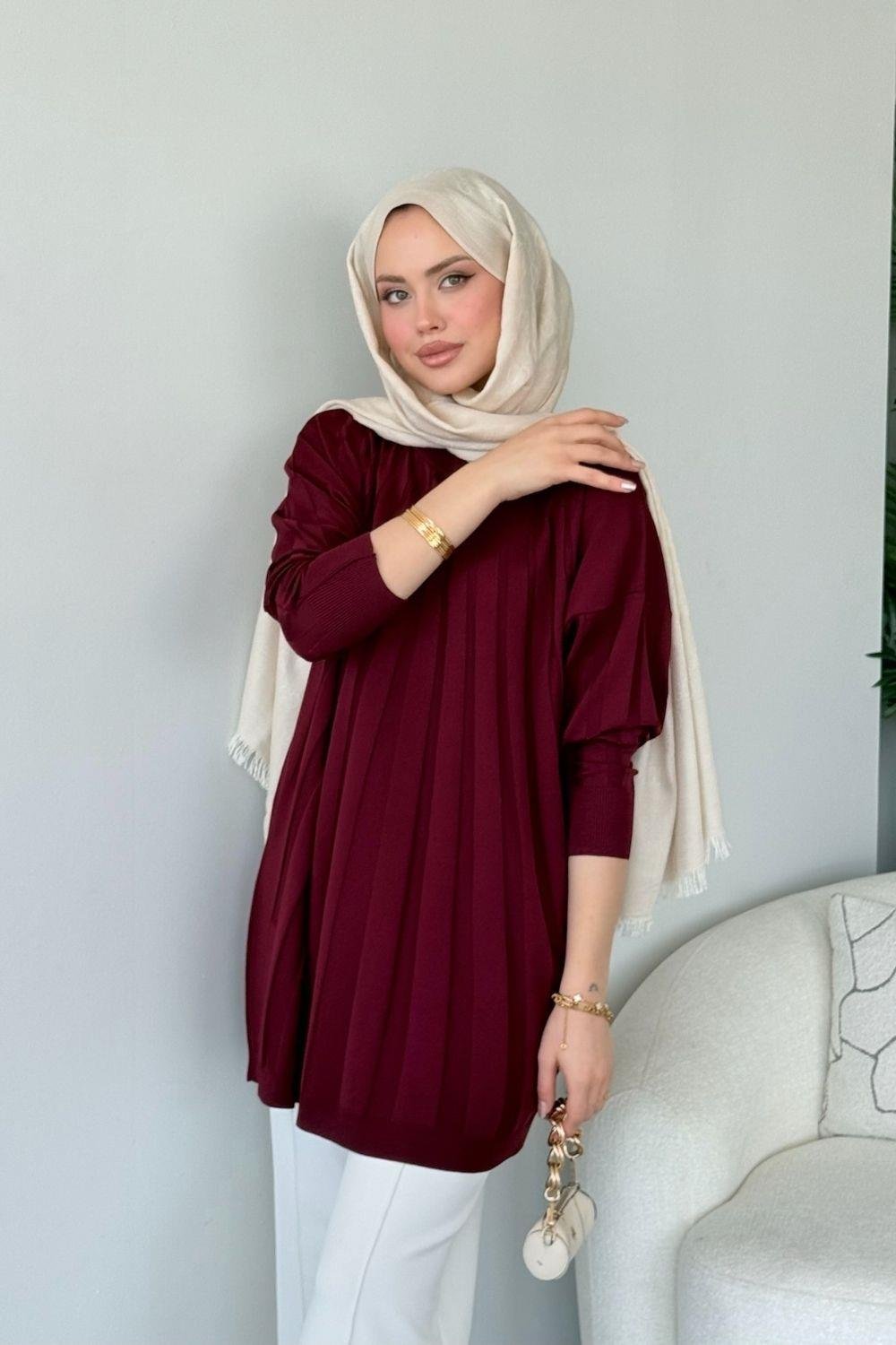 Gökkuşağı Merserize Tunik Bordo