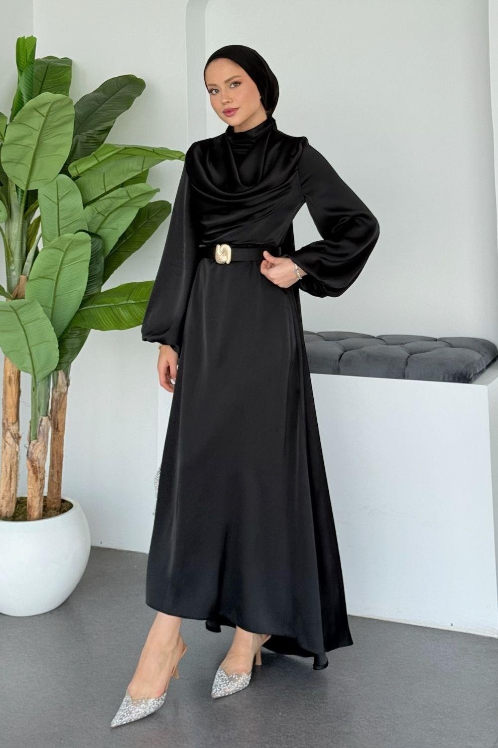 Degaje Saten Abiye Siyah
